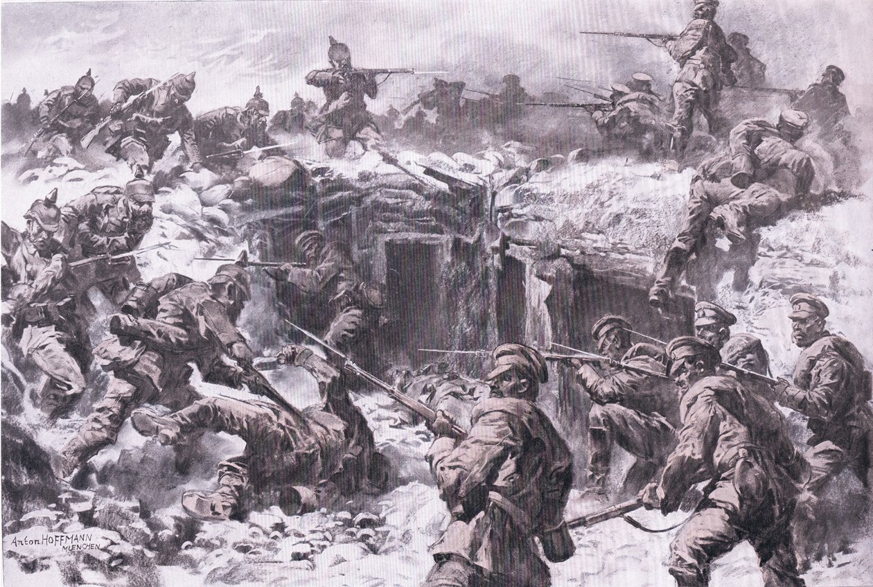 Klęska Korpusu Grenadierów Moskiewskich przez wojska śląskie, pruskie i cesarsko-niemieckie, z Ilustrowanej Historii Wojny Światowej 1914-1915 wyd. przez Union Berlagsefellfchaft autorstwa Anton Hoffman