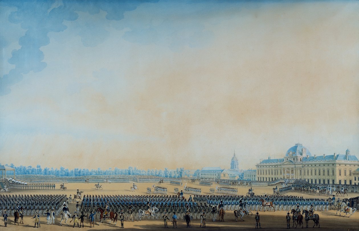 Dystrybucja flag i Gwardii Narodowej, Champ-de-Mars, 7 września 1814 (akwarela) autorstwa Anton Ignaz Melling