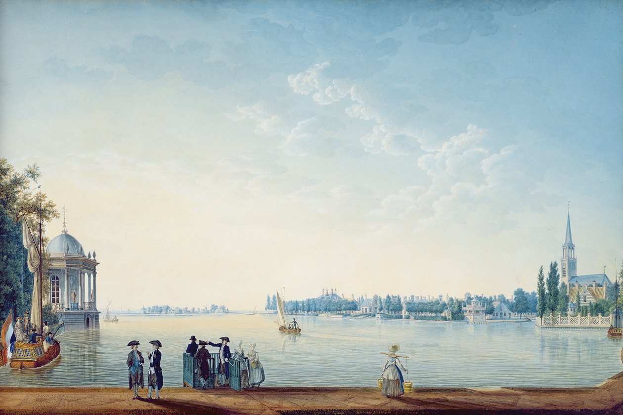 Havenrak do Broek w Waterland lub miasto Zwolle nad brzegiem Ijssel w Holandii, 1814 autorstwa Anton Ignaz Melling
