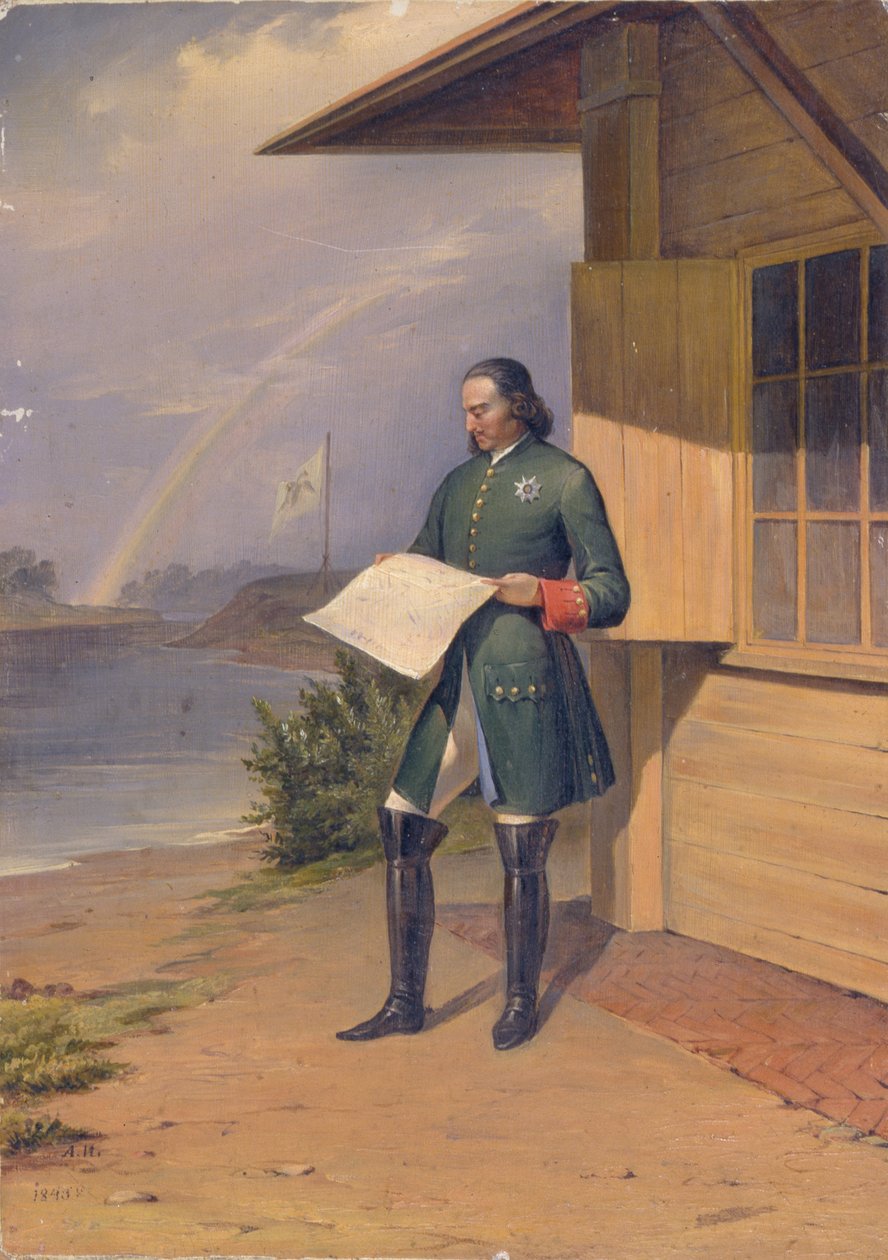 Piotr I nad brzegiem Newy, 1843 autorstwa Anton Ivanovich Ivanov