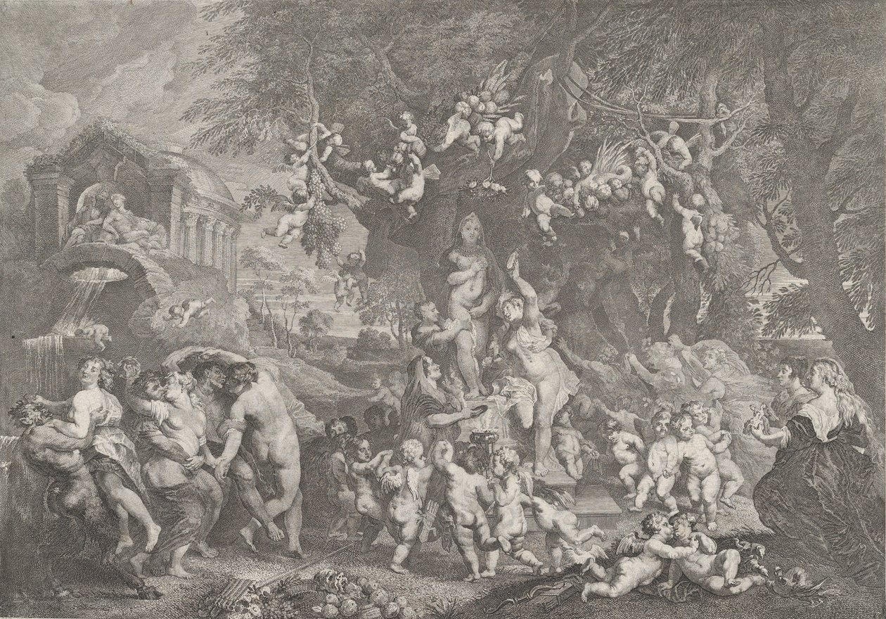 Święto Wenus, z grupami satyrów, nimf i puttów tańczących wokół posągu We..., 1732. autorstwa Anton Joseph von Prenner