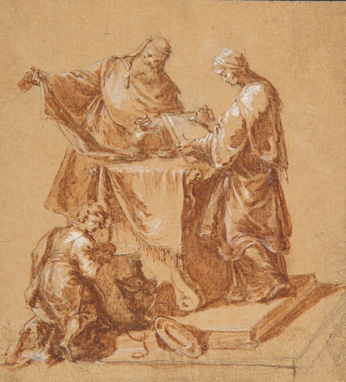 Arcykapłan, prorokini Anna i klęczący chłopiec przy stole, 1745. autorstwa Anton Kern