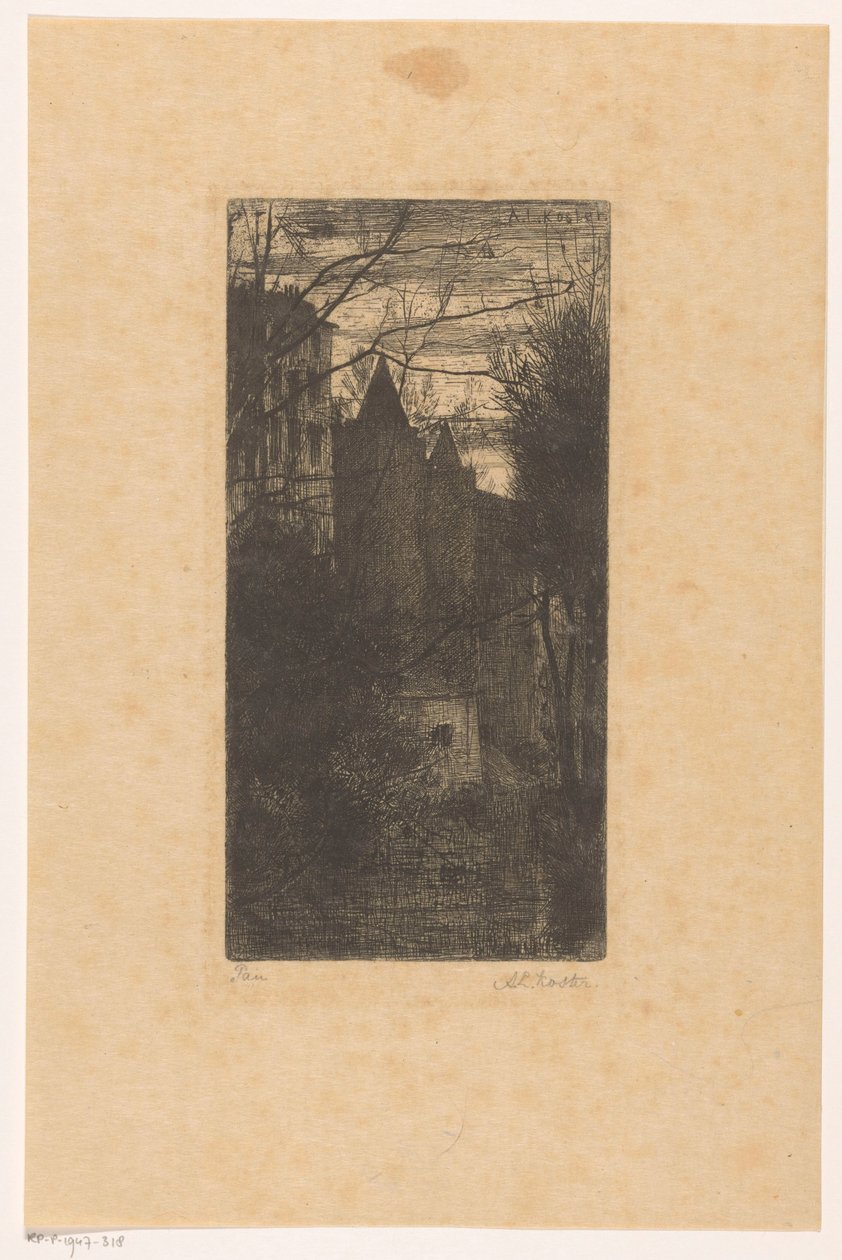 Zamek Pau o zmierzchu autorstwa Anton L. Koster (signed by artist)