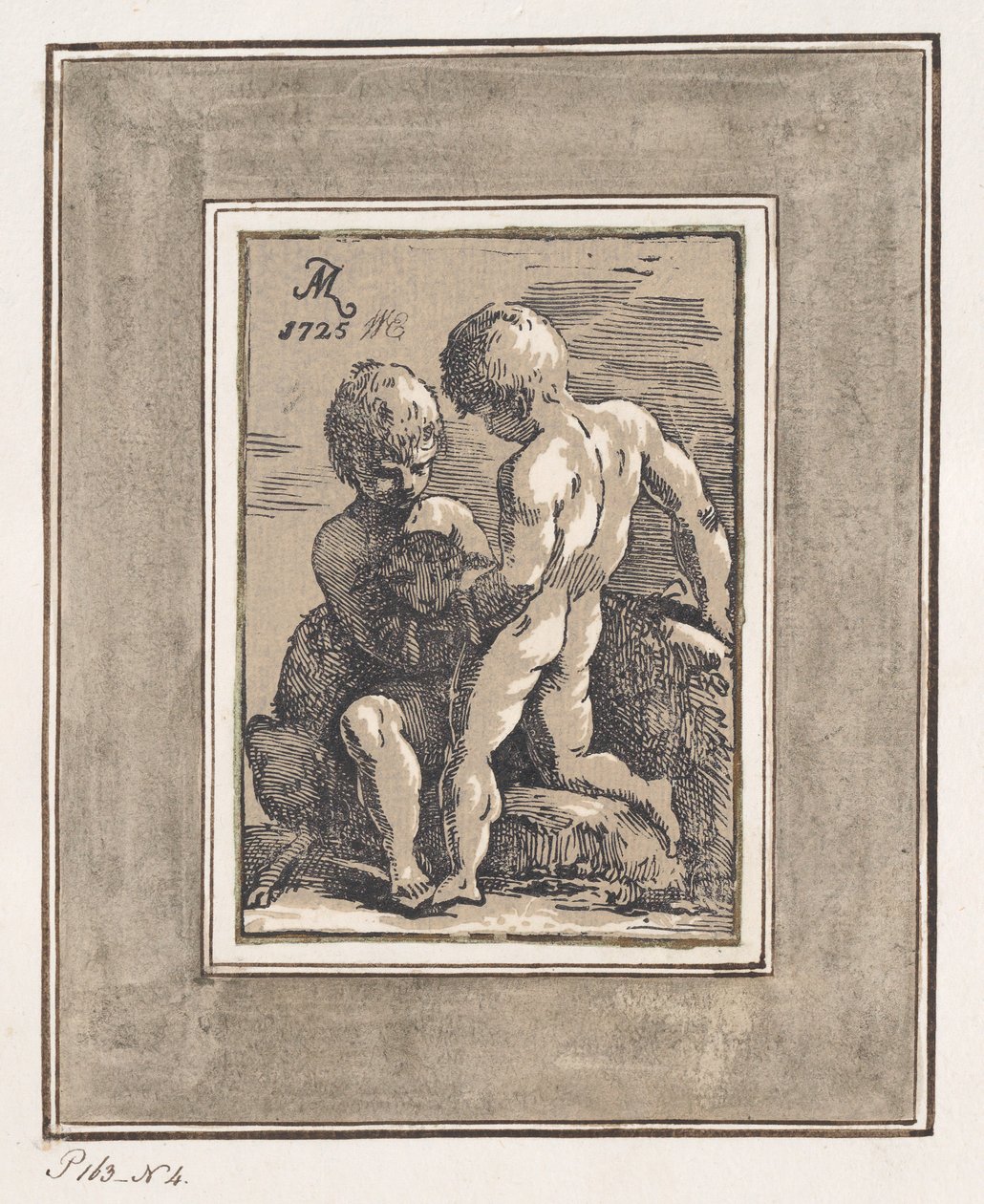 Dwoje dzieci bawiących się z barankiem, 1725. autorstwa Anton Maria Zanetti