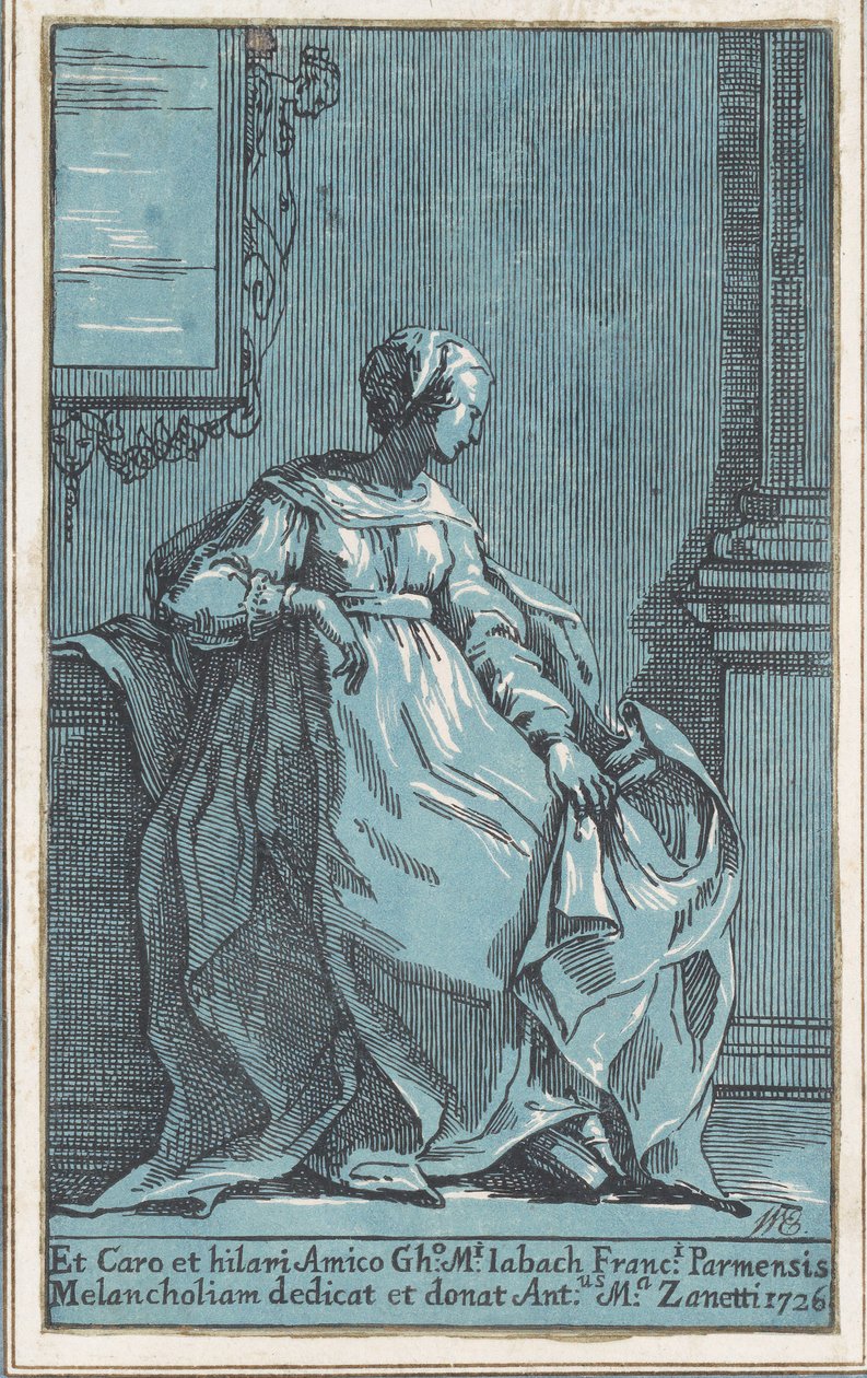 Kobieta siedząca w pokoju Melancholia, 1726. autorstwa Anton Maria Zanetti