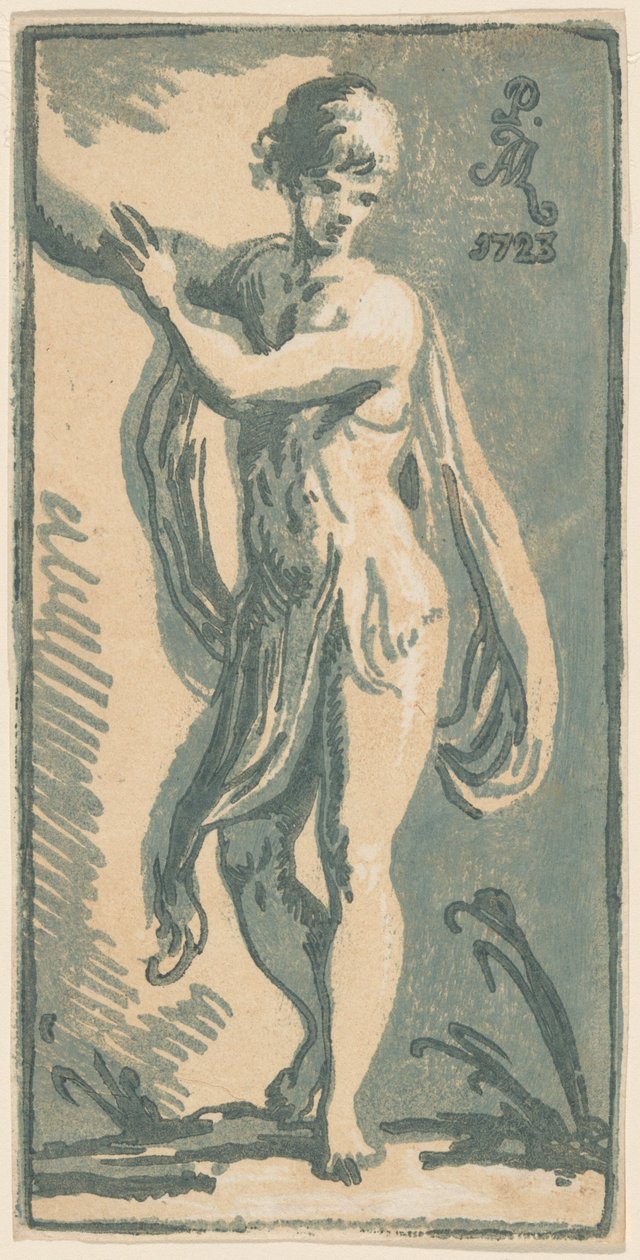 Stojący młodzieniec gestykulujący w prawo autorstwa Anton Maria Zanetti I, after Parmigianino