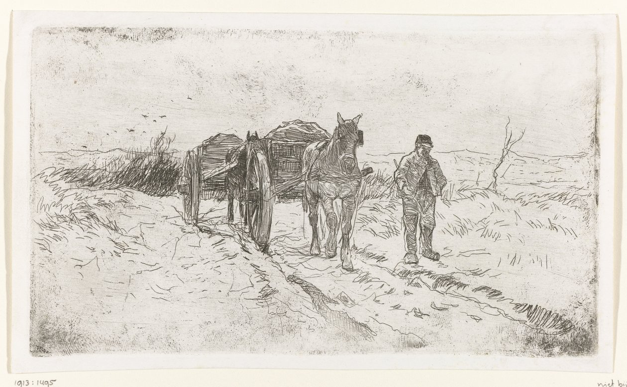 Rolnik obok dwóch wozów konnych autorstwa Anton Mauve