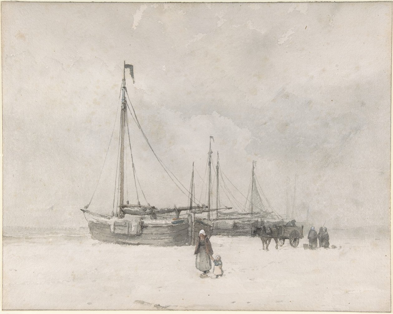 Łodzie rybackie na plaży zimą autorstwa Anton Mauve