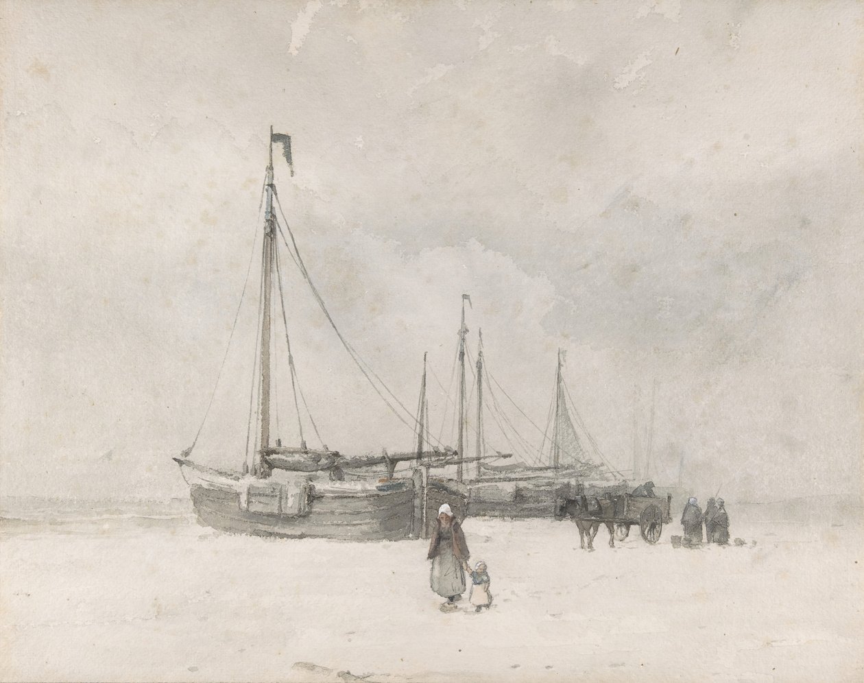 Łodzie rybackie na plaży zimą, od połowy do końca XIX wieku. autorstwa Anton Mauve