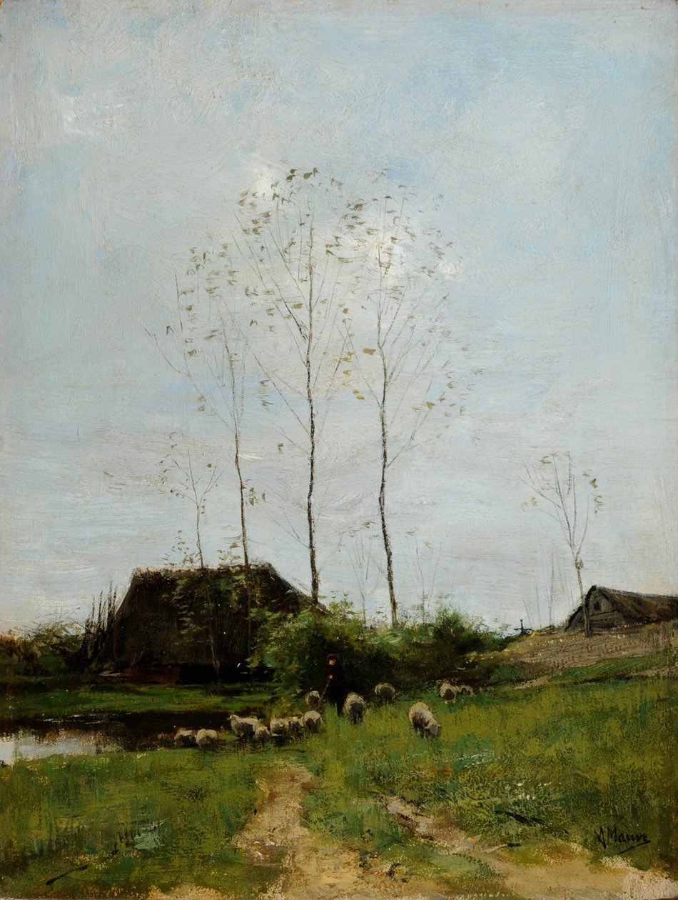 Pejzaż z pasterzem i owcami (olej na płótnie) autorstwa Anton Mauve