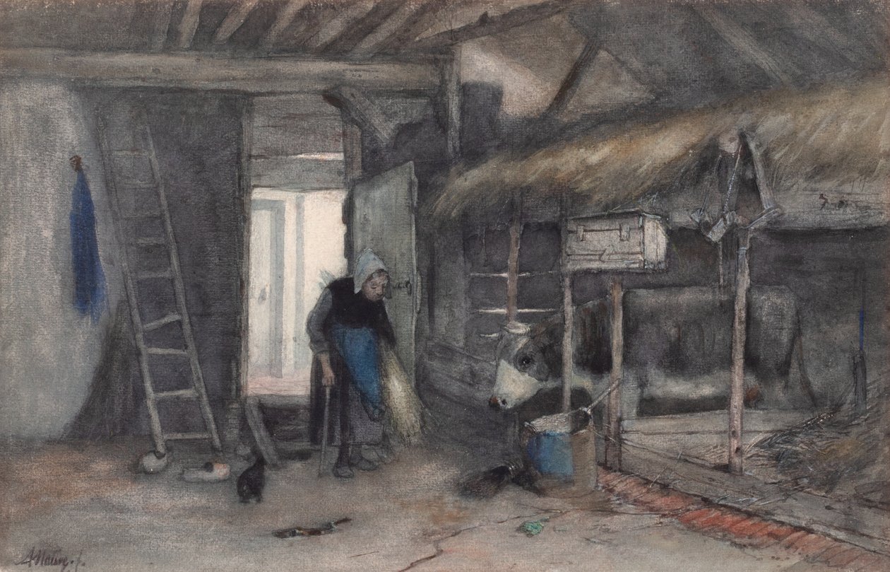 Poranne obowiązki, ok. 1845-65 (akwarela na papierze) autorstwa Anton Mauve