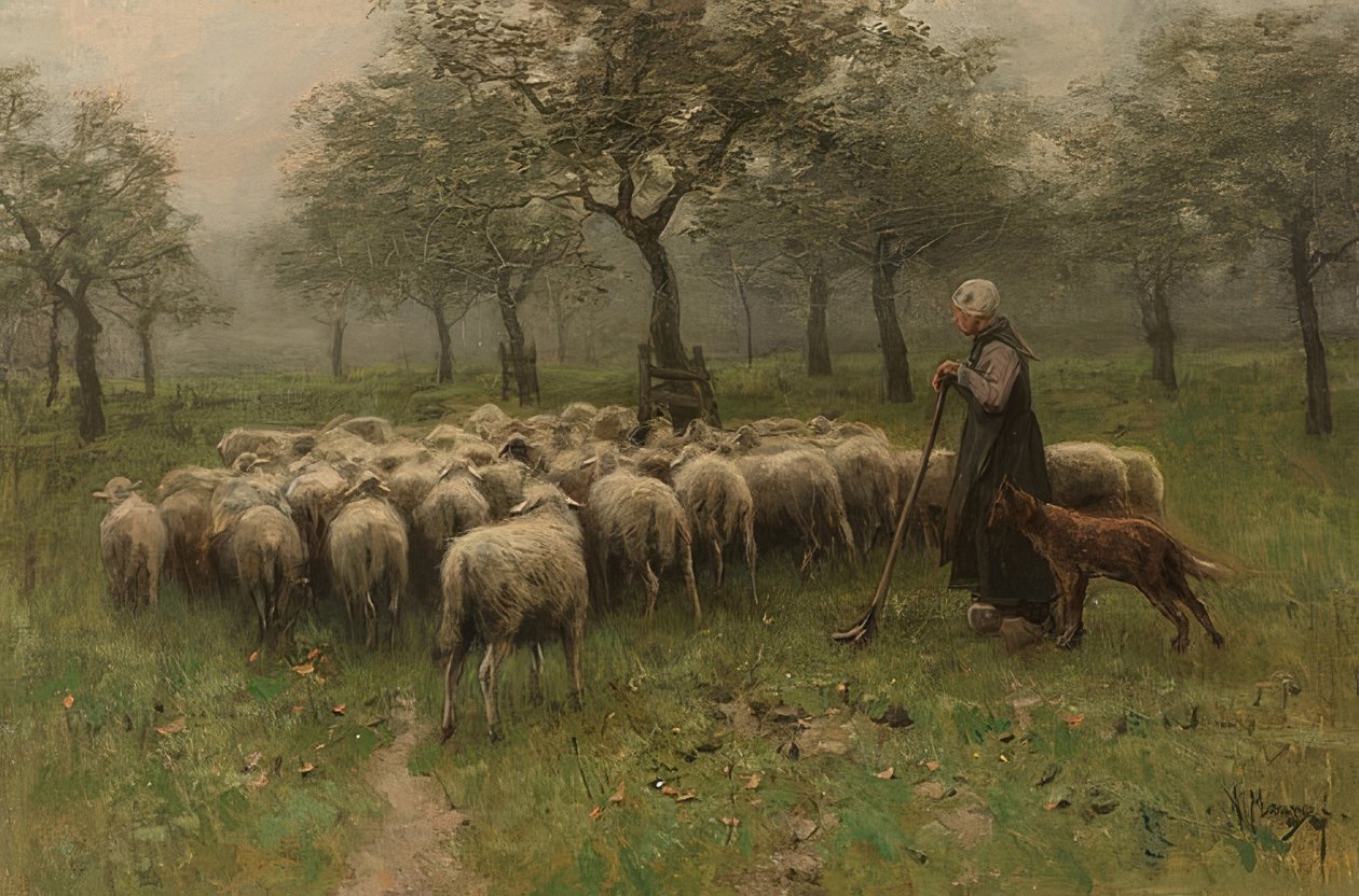 Pasterka ze stadem owiec. około 1870-88 autorstwa Anton Mauve