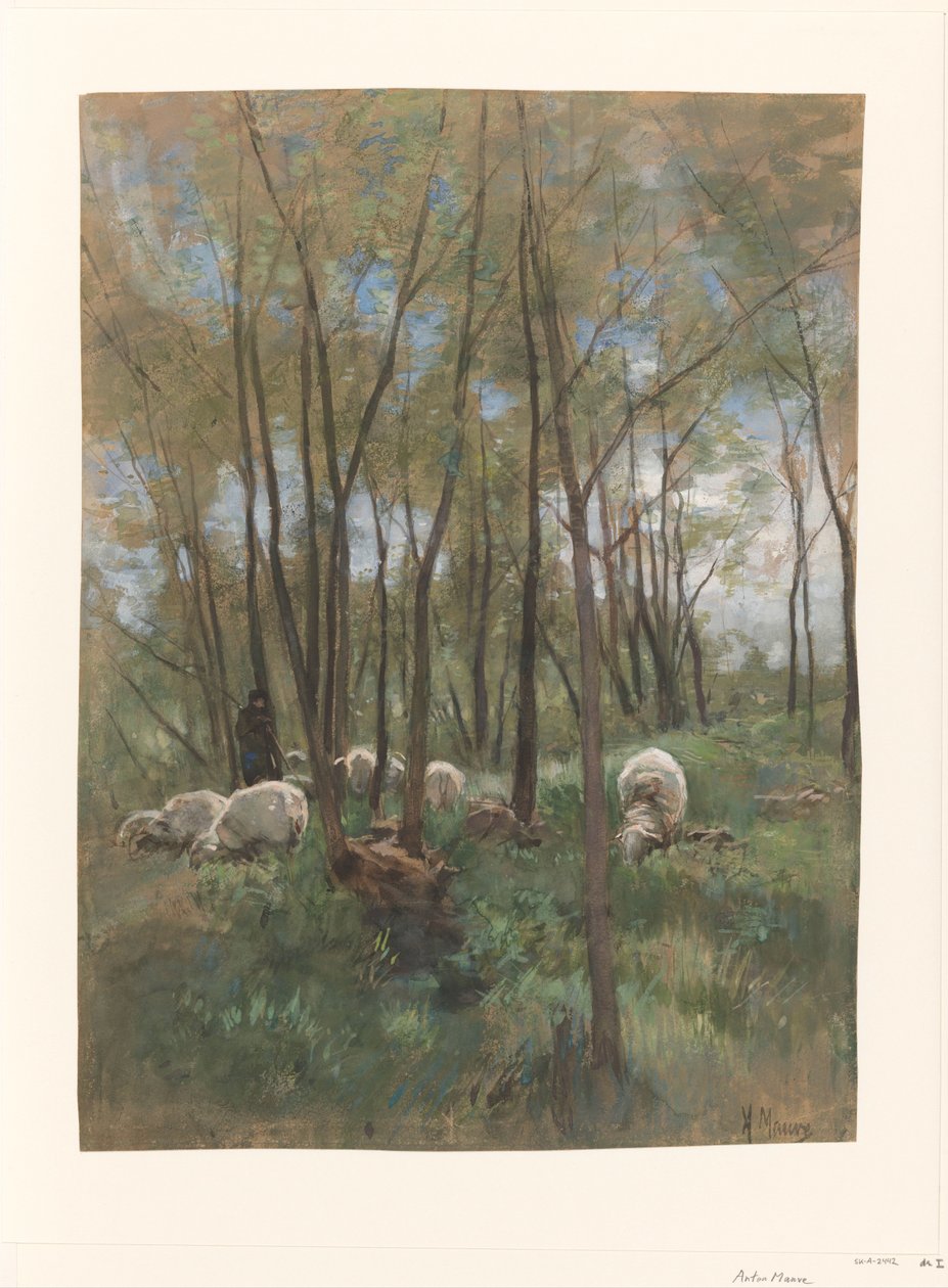 Stado owiec w lesie autorstwa Anton Mauve