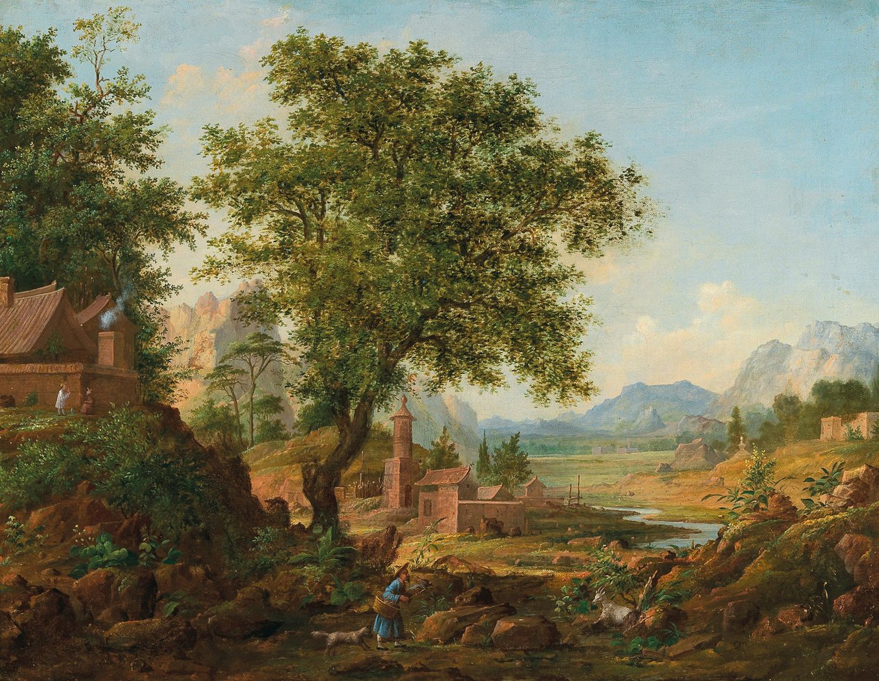 Chiński krajobraz ze sztafażem, lata 1830-1840. autorstwa Anton Mikhaylovich Legashov
