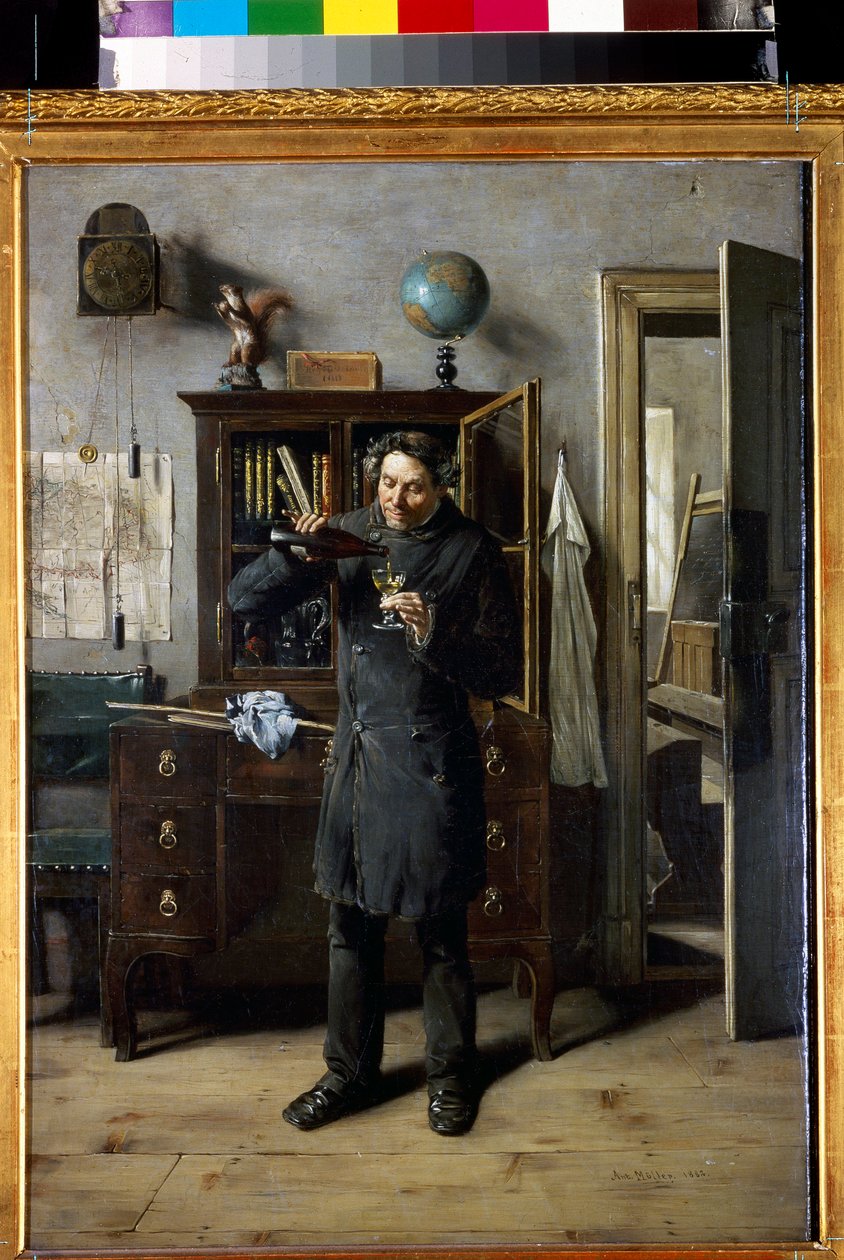 Nauczyciel pijaka - Nauczyciel Pijany przez Antona Eduarda Mullera (Mueller) (1853-1897) autorstwa Anton Muller