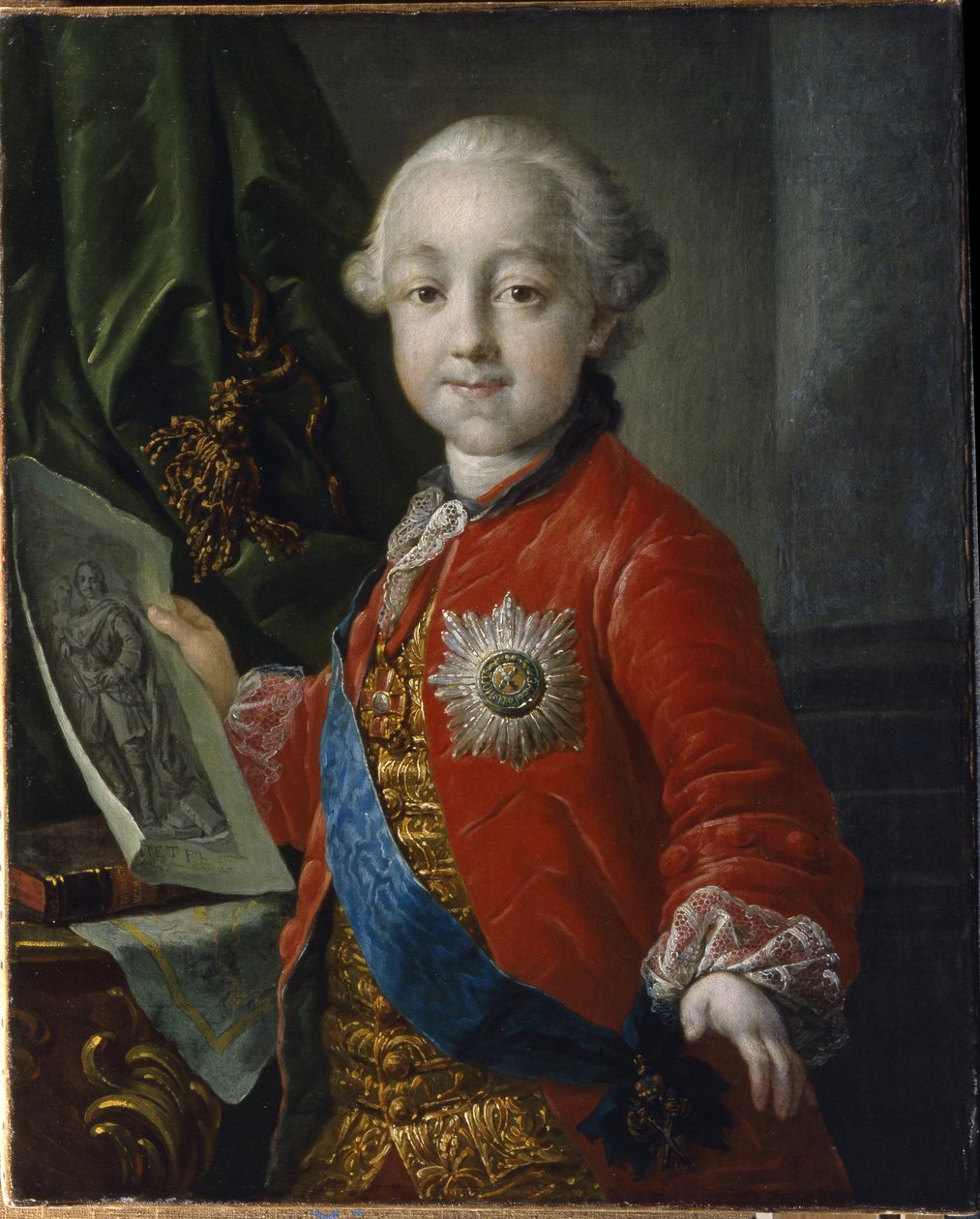 Portret wielkiego księcia Pawła Pietrowicza Romanowa (1754-1801), jako dziecko. (Portret wielkiego księcia Pawła Pietrowicza jako dziecko). Cesarz Rosji od 1796 do 1801 r. Obraz Antona Pawłowicza Losenko (1737-1773), olej na płótnie autorstwa Anton Pavlovich Losenko