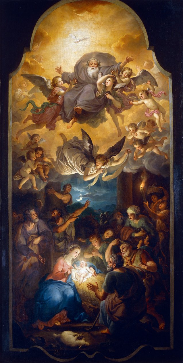 Adoracja pasterzy z Bogiem Ojcem w chwale aniołów, Anton Raphael Mengs, olej na płótnie autorstwa Anton Raphael Mengs