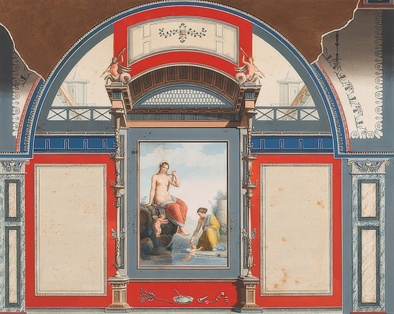 Mural rzymskiego domu na terenie Villa Negroni w Rzymie, Wenus i nimfa z erotkami. 1778 autorstwa Anton Raphael Mengs