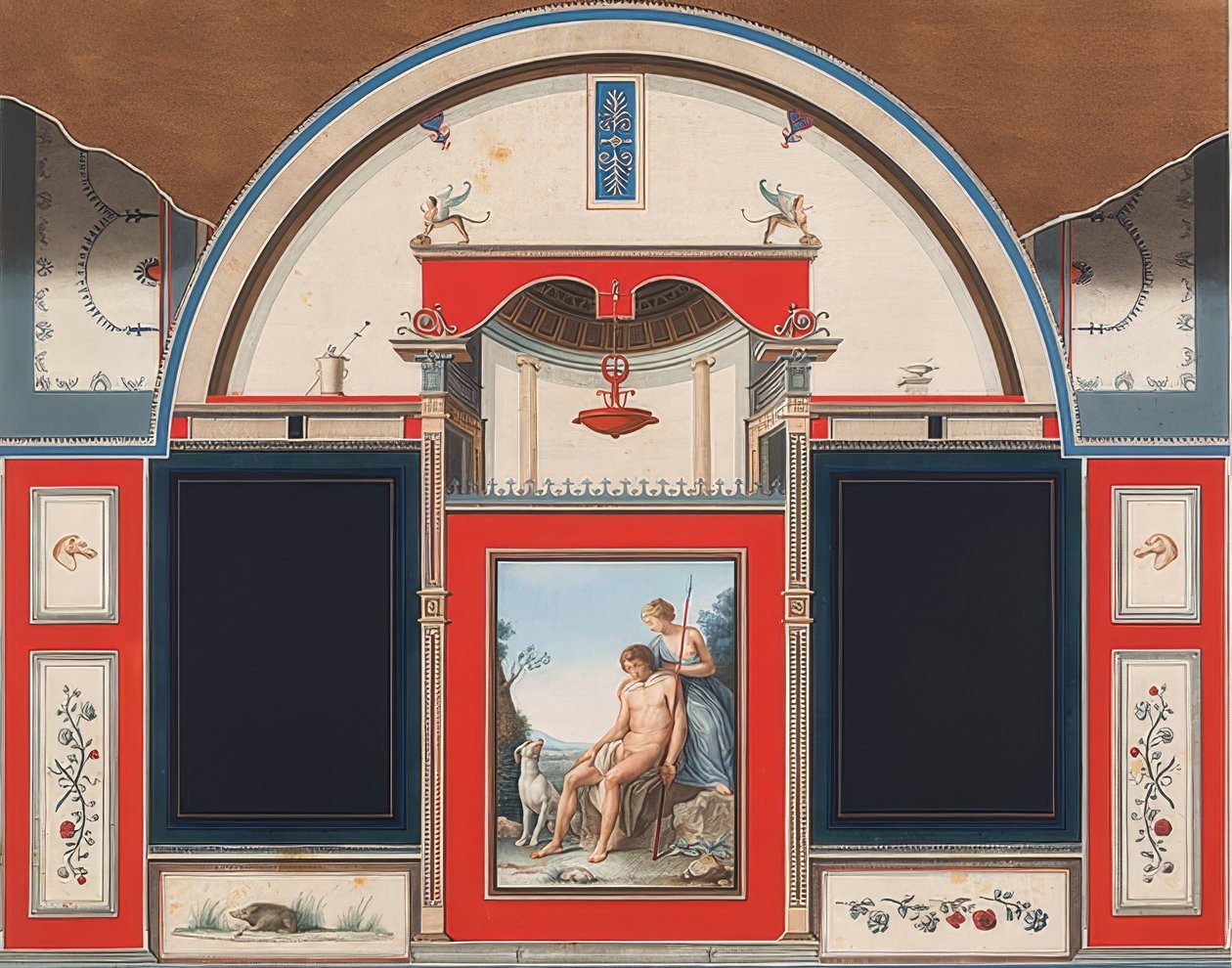 Mural w rzymskim domu na terenie Villa Negroni w Rzymie, Wenus i ranny Adonis. 1778 autorstwa Anton Raphael Mengs