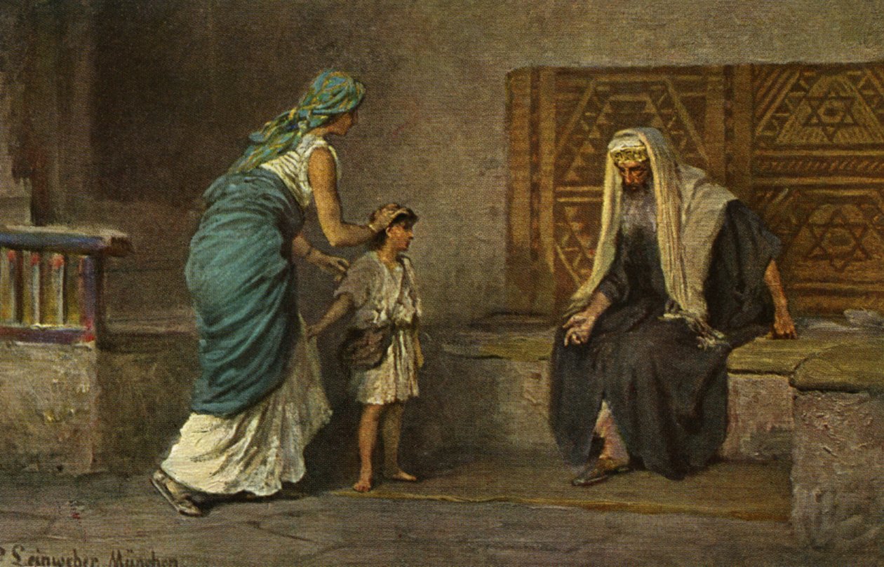 Hannah zabierająca Samuela do Helego w świątyni (wydruk) autorstwa Anton Robert (after) Leinweber