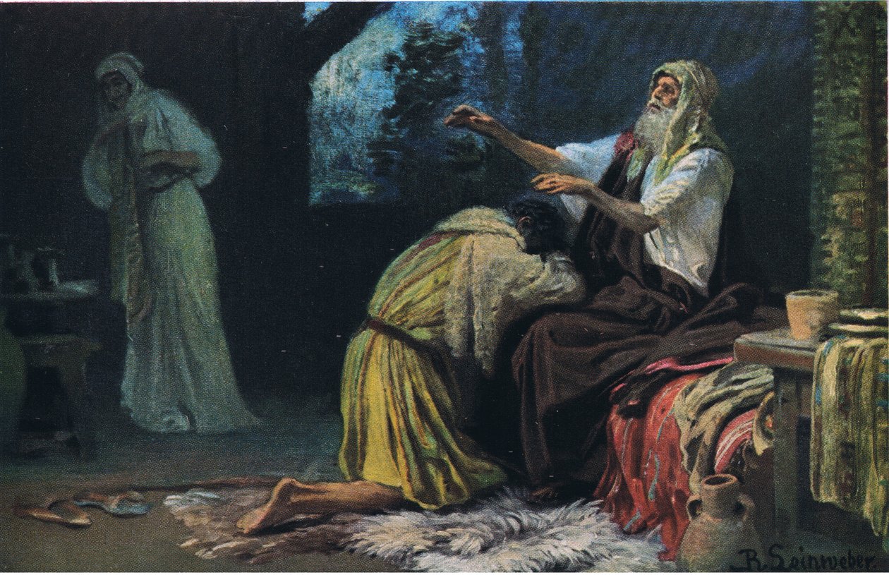 Izaak błogosławi Jakuba, z Hulberts Story of the Bible wydanej przez The John Winston Company, 1932 autorstwa Anton Robert Leinweber