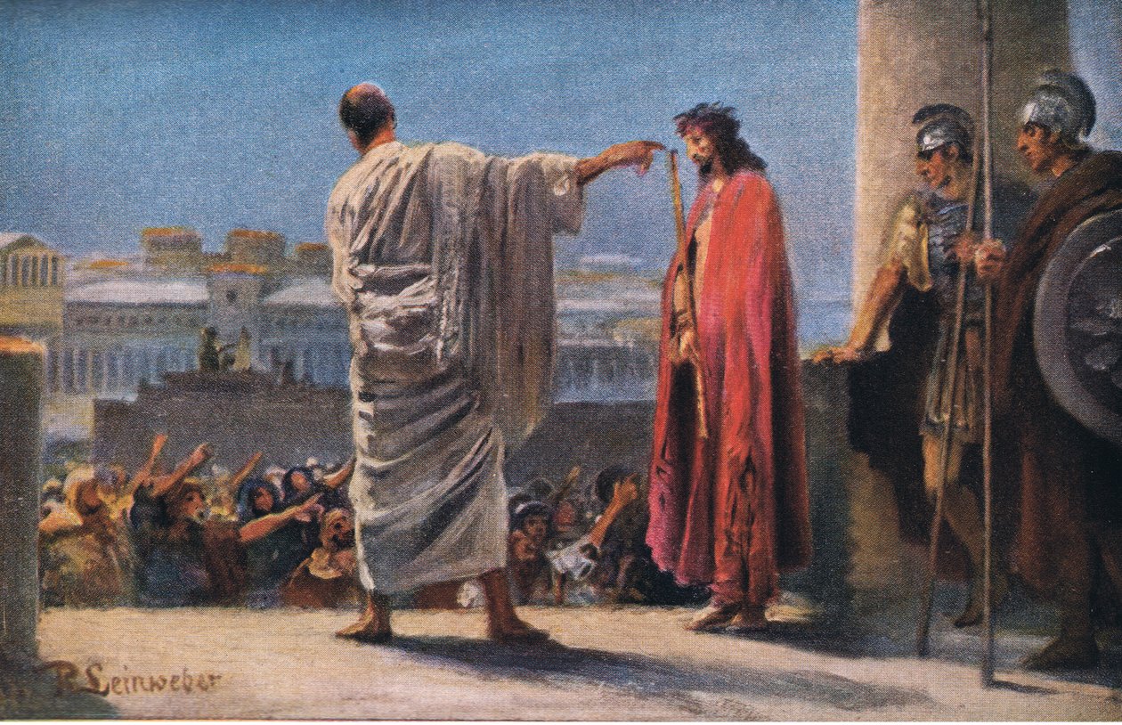 Jezus przed Piłatem, z Hulberts Story of the Bible wydanej przez The John Winston Company, 1932 autorstwa Anton Robert Leinweber