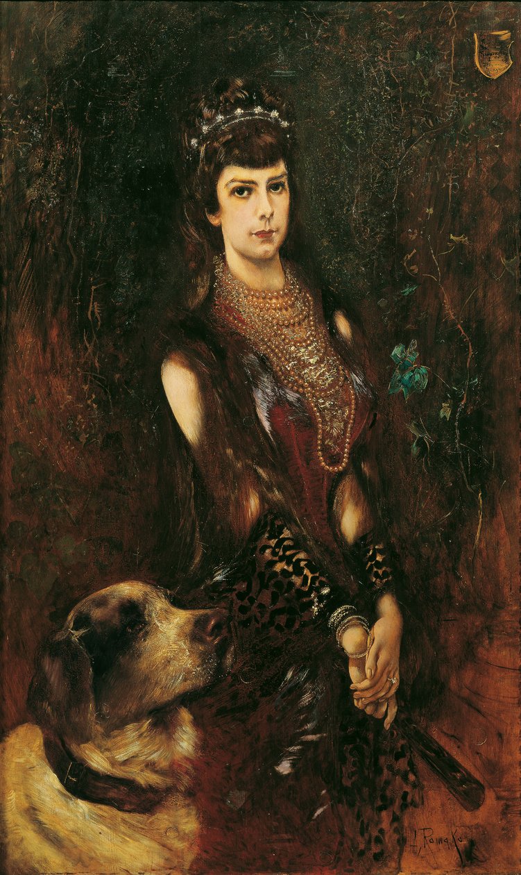 Portret Elżbiety Bawarskiej z psem Bernardynem, 1883. autorstwa Anton Romako