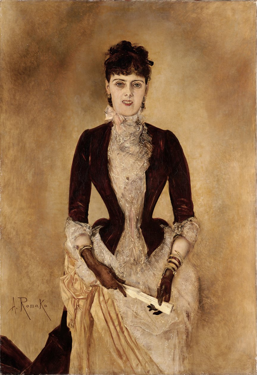 Portret Isabelli Reisser - Romako, Anton (1832-1889) - 1885 - Olej na płótnie - 130,5x90 - Muzeum Leopolda, Wiedeń autorstwa Anton Romako