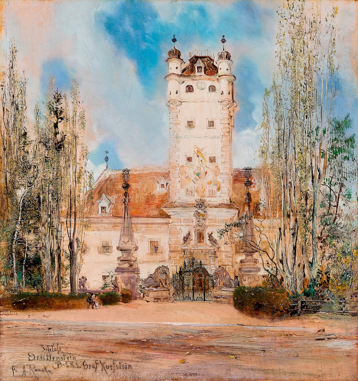 Widok zewnętrzny zamku Greillenstein w Austrii - Obraz Antona Romako (1832-1889) autorstwa Anton Romako
