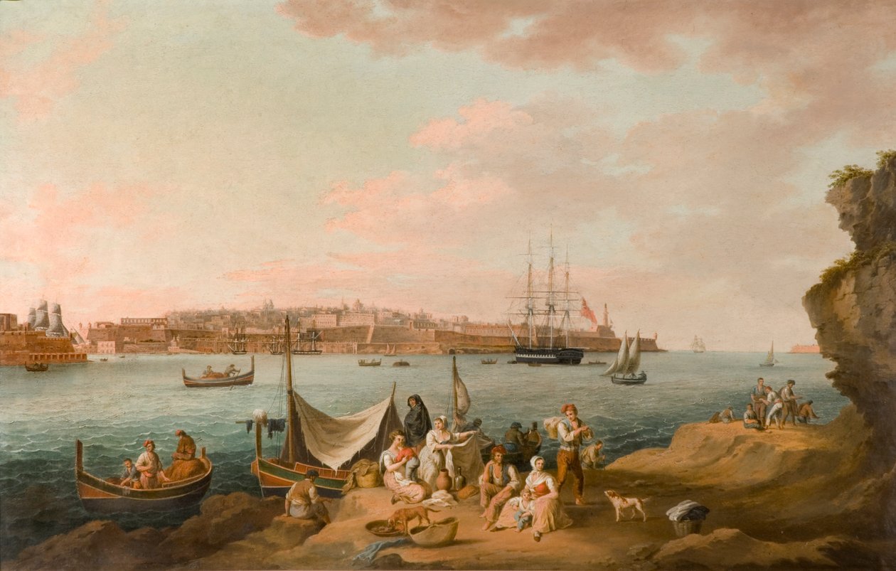 Scena portowa, Malta (olej na karcie) autorstwa Anton Schranz