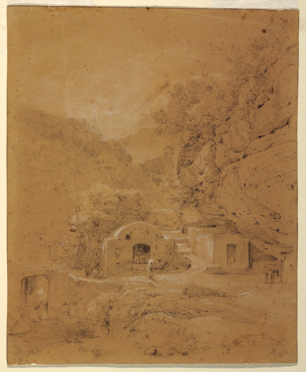 Rysunek, Widok krajobrazu między Neapolem a Salerno, 1820-30 autorstwa Anton Sminck Pitloo