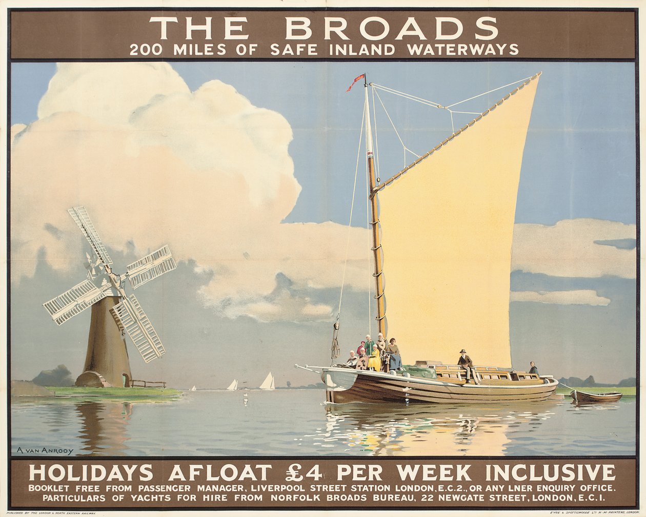 The Broads: Holidays Afloat”, plakat reklamowy (litografia kolorowa) autorstwa Anton Van Anrooy