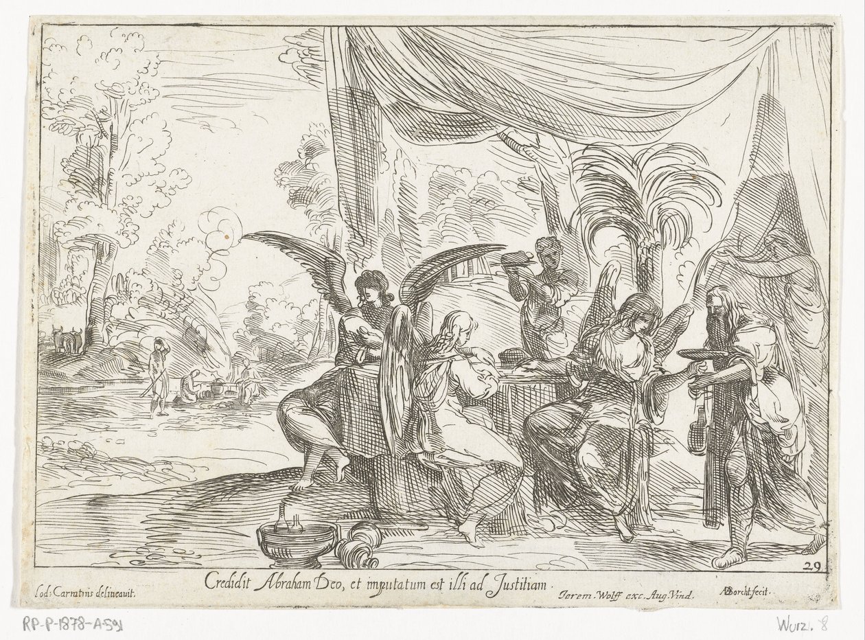 Abraham przyjmuje trzech aniołów autorstwa Anton van der Borcht