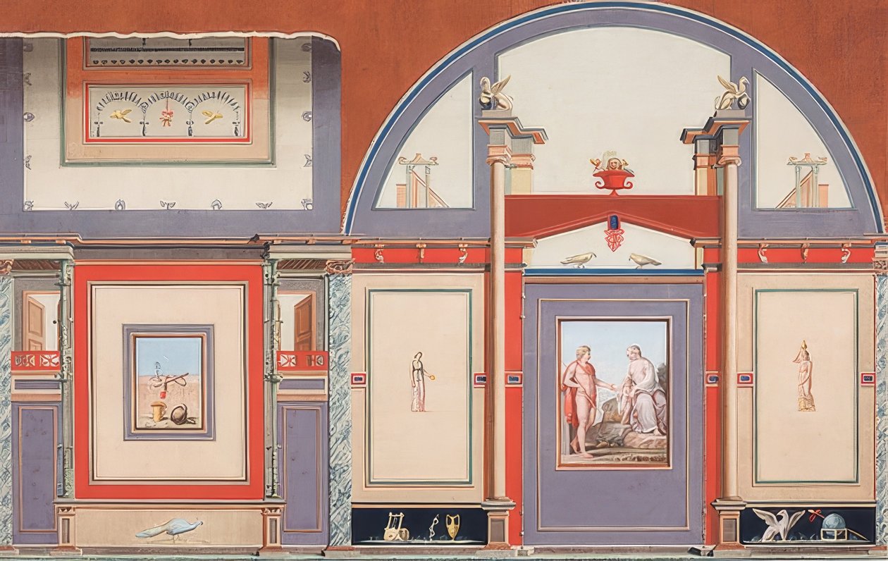 Mural rzymskiego domu na terenie Villa Negroni w Rzymie, Marsie (?), Wenus i Kupidyn. 1793 autorstwa Anton von Maron