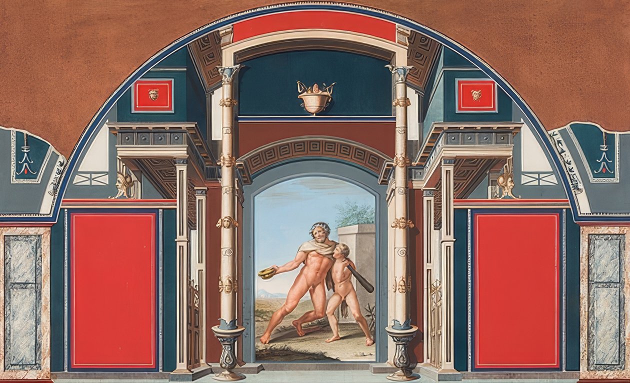 Mural rzymskiego domu na terenie Villa Negroni w Rzymie, Pijany Herkules. 1781 autorstwa Anton von Maron