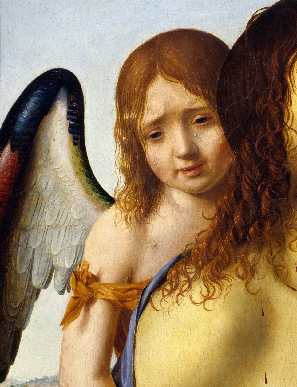 Fragment obrazu „Martwy Chrystus wspierany przez anioła” autorstwa Antonello da Messina (1430-1479) 1476-1479 Nd. 0,74x0,51 m Madryt, Muzeum Prado. autorstwa Antonello da Messina