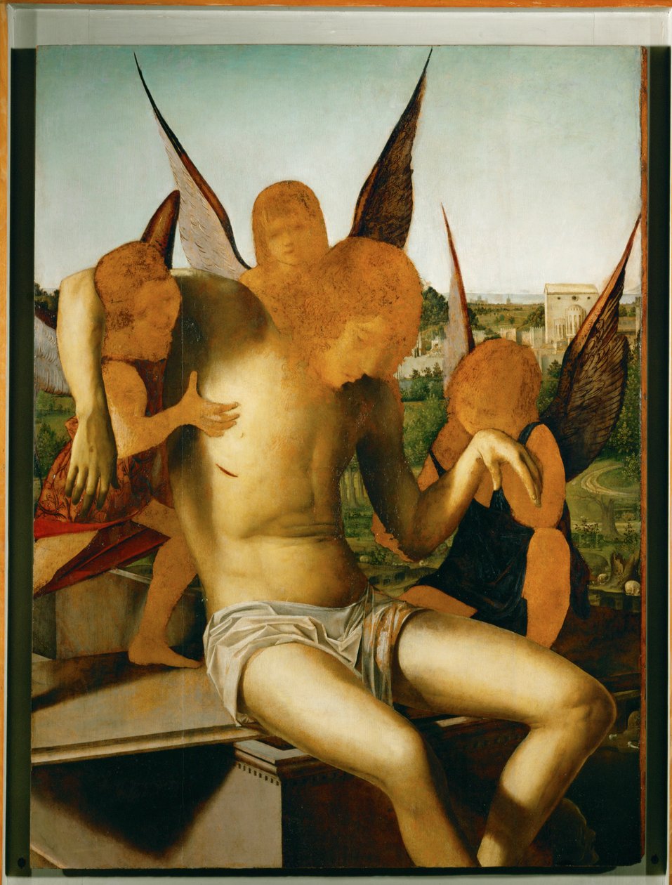 Pieta z trzema aniołami, ok. 1475 (olej na drewnie) autorstwa Antonello da Messina