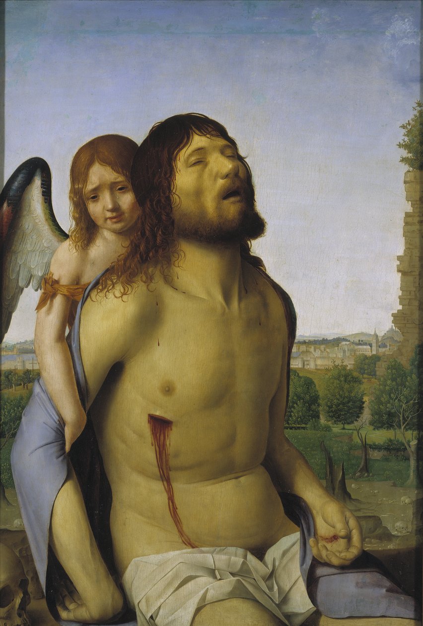 Martwy Chrystus wspierany przez anioła autorstwa Antonello da Messina