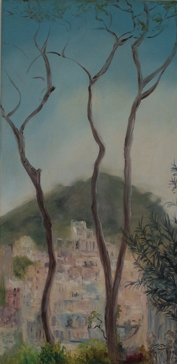 Włoskie drzewa, Wybrzeże Amalfi, 2018 (olej na płótnie) autorstwa Antonia Myatt