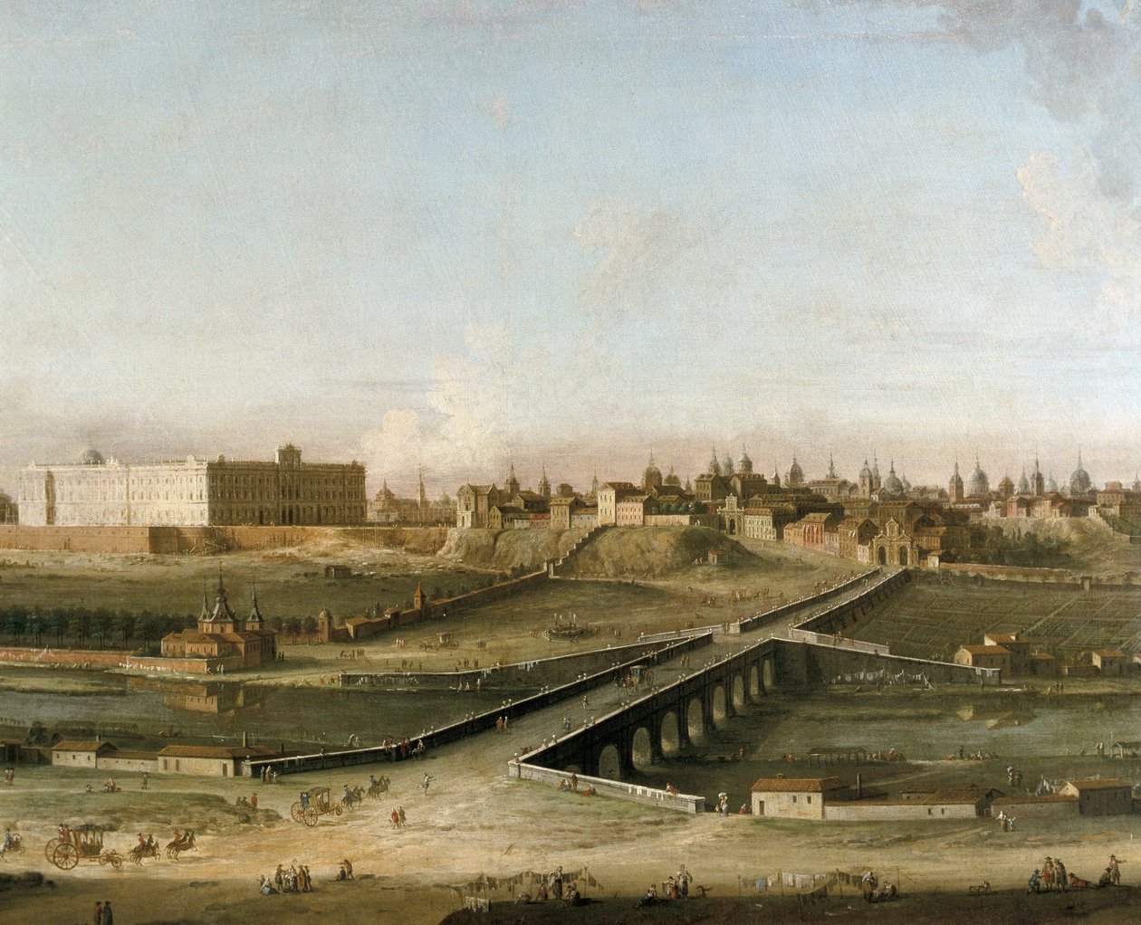 Widok Madrytu z Pałacem Królewskim ok. 1750 r. z prawego brzegu rzeki Manzanares, fragment (olej na płótnie) autorstwa Antonia de dipi Joli