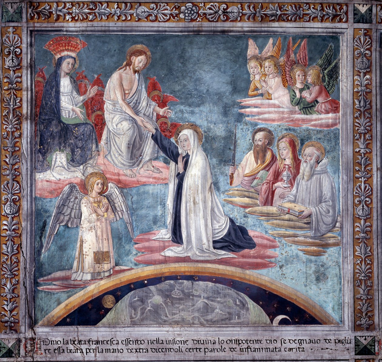 Życie św. Franceski Romany: Podczas ekstazy Boski Odkupiciel bierze Francescę za prawą rękę (Fresco autorstwa Antoniazzo Romano
