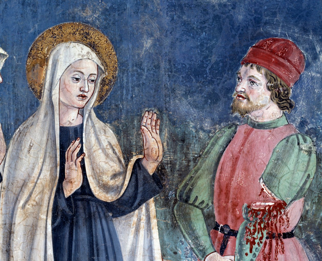 Życie św. Franceski Romany: Po powrocie św. Jana na Lateranie, święta uzdrawia mężczyznę z przeciętym ramieniem, detal (Fresco autorstwa Antoniazzo Romano