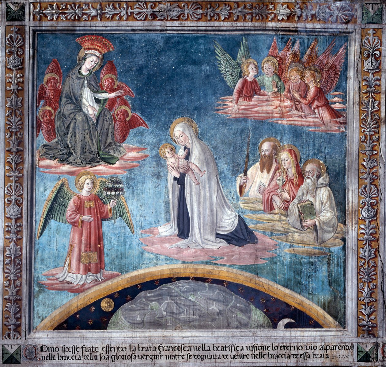 Życie św. Franceski Romany : Kilka razy w ekstazie Francesca przyjęła Święte Dzieciątko od Dziewicy (Fresco autorstwa Antoniazzo Romano