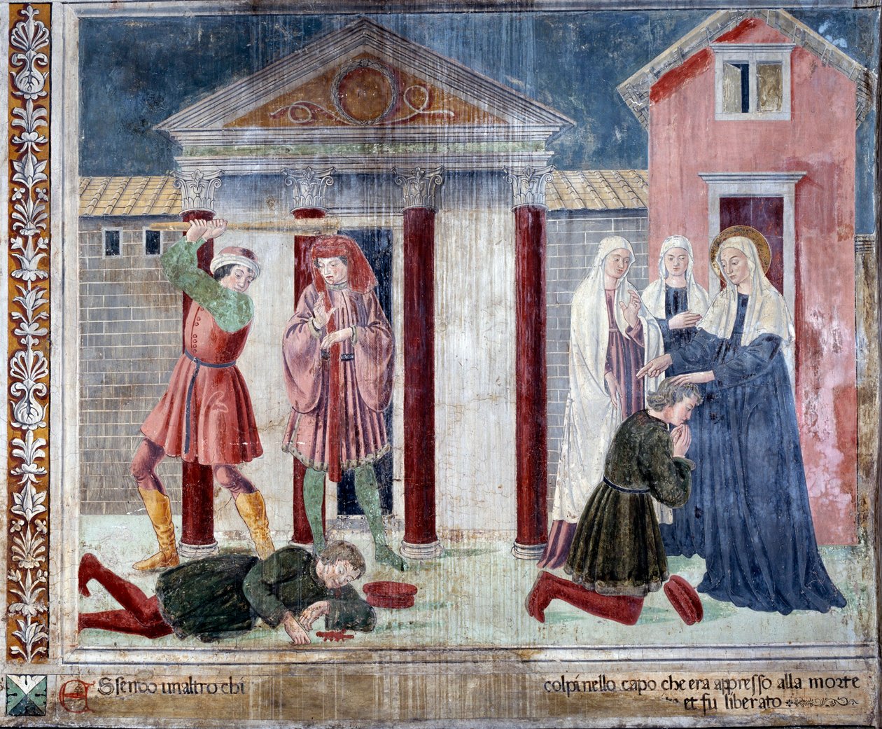 Życie św. Franceski Romany: Święty uzdrawia człowieka pobitego na śmierć przez wrogów (fresco autorstwa Antoniazzo Romano