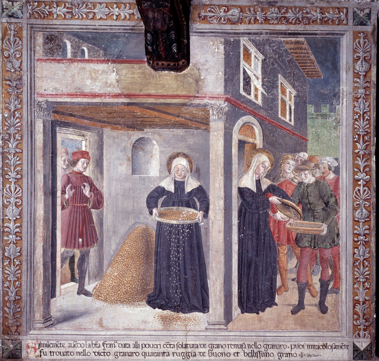Życie św. Franceski Romany : podczas poważnego głodu w 1402 Francesca oddaje całe swoje ziarno biednym (Fresco autorstwa Antoniazzo Romano
