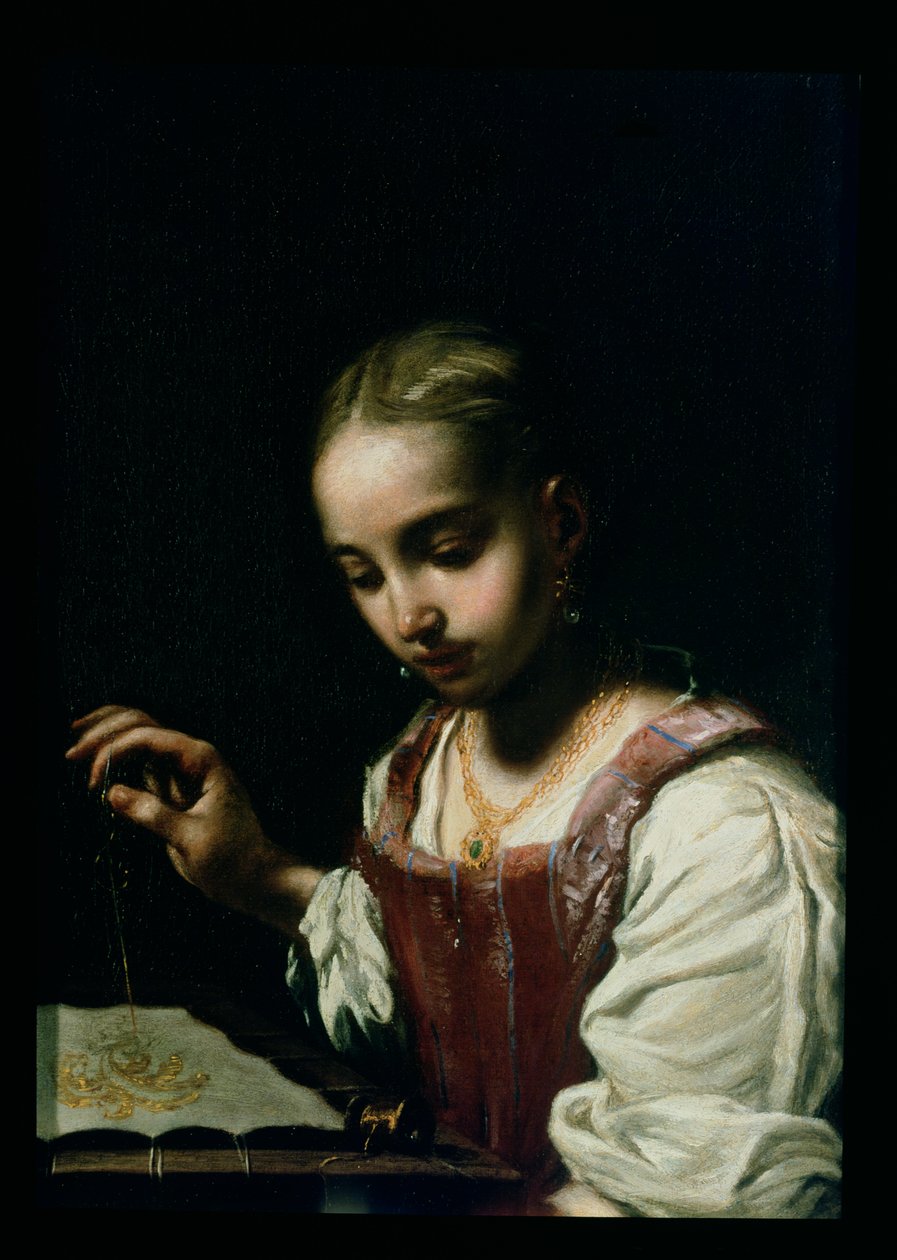 Dziewczyna szyjąca autorstwa Antonio Amorosi