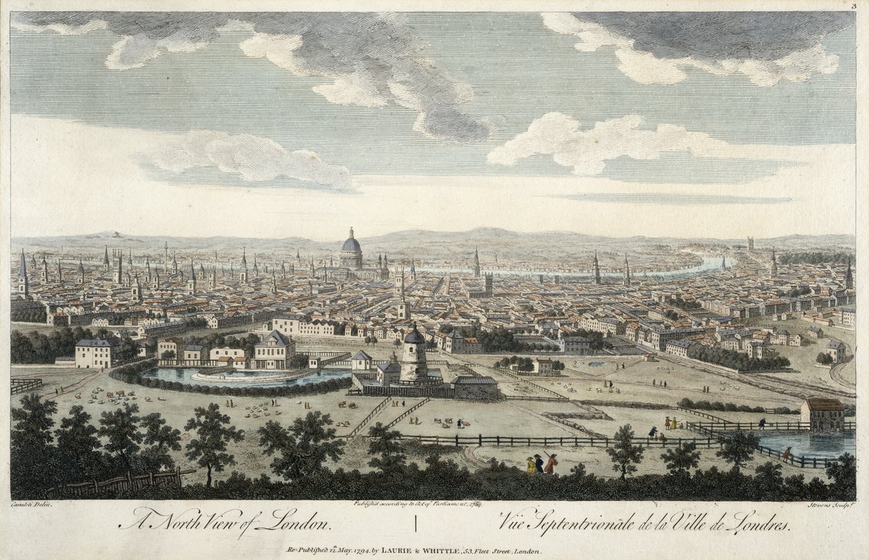 North View of London, tablica 3 z „Widoków Londynu”, grawerowana przez Stevensa, wyd. przez Laurie i Whittle, 1794 autorstwa Giovanni Antonio Canal