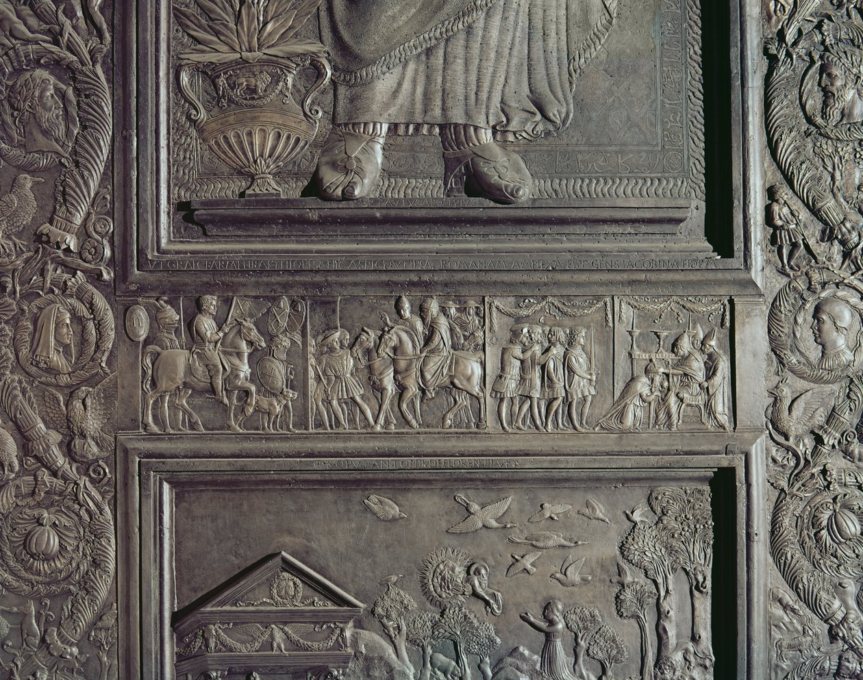 Detal drzwi środkowych bazyliki, zdobione 1439-45 (brąz) (patrz też 247330-247337) autorstwa Antonio Filarete