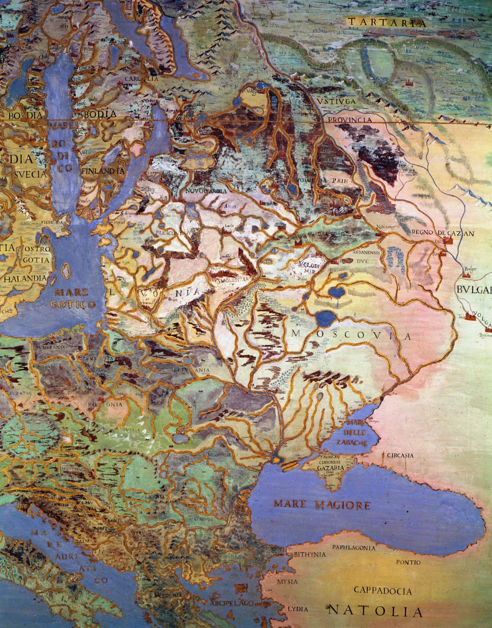 Mapa Europy Środkowej z „Sala Del Mappamondo” (Mapy Sali Świata) autorstwa Antonio Giovanni de Varese