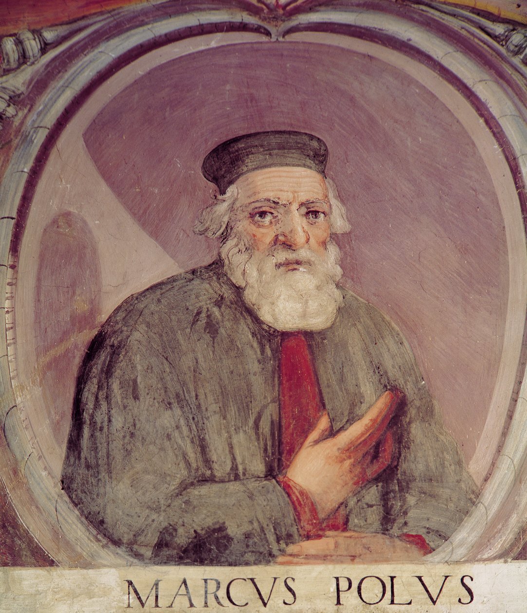 Marco Polo (1254-1324) z „Sala del Mappamondo” (Sala Map Świata) autorstwa Antonio Giovanni de Varese